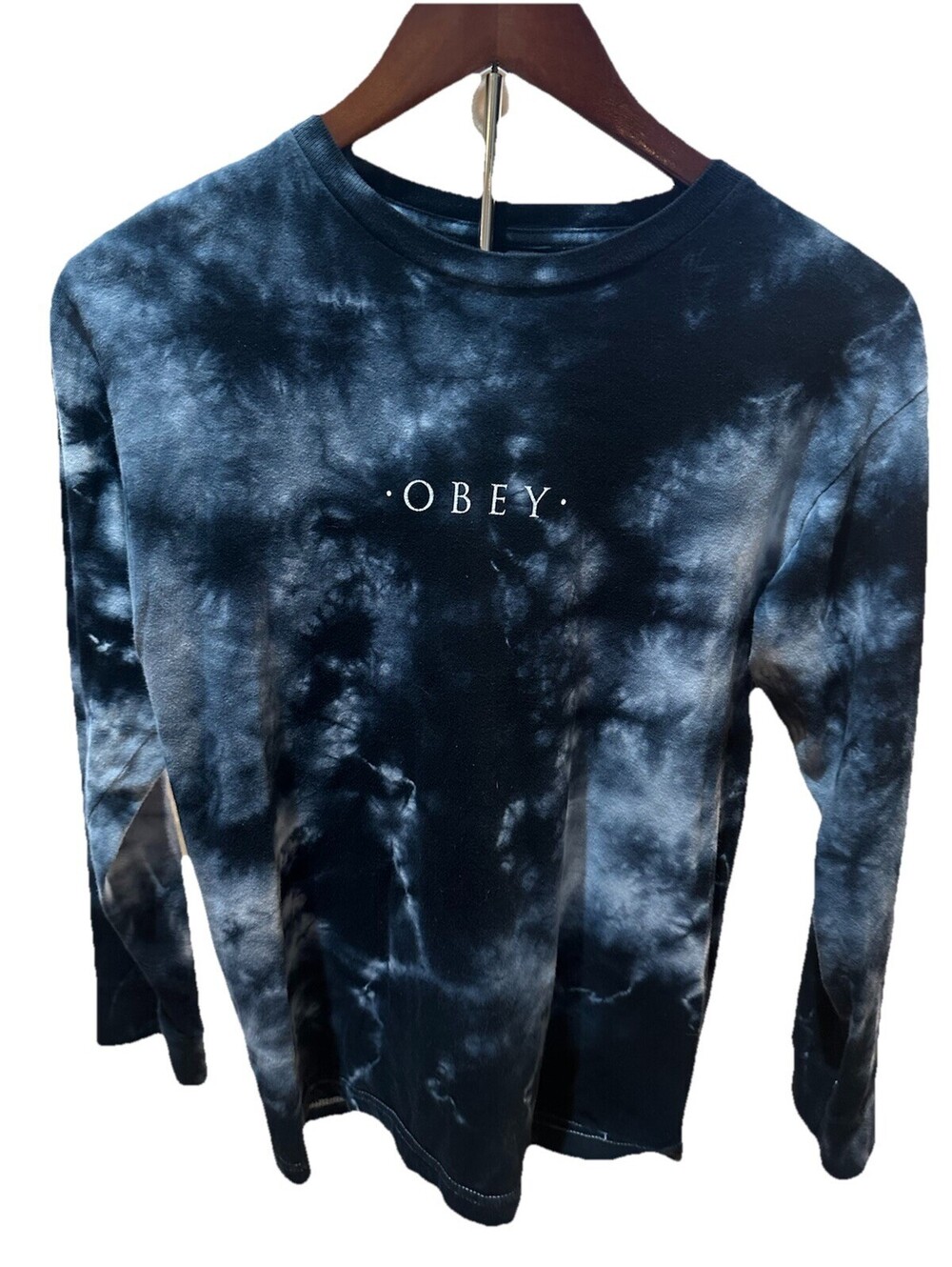Obey Worldwide Tie Dye Long Sleeve Shirt Black Gray Streetwear Small